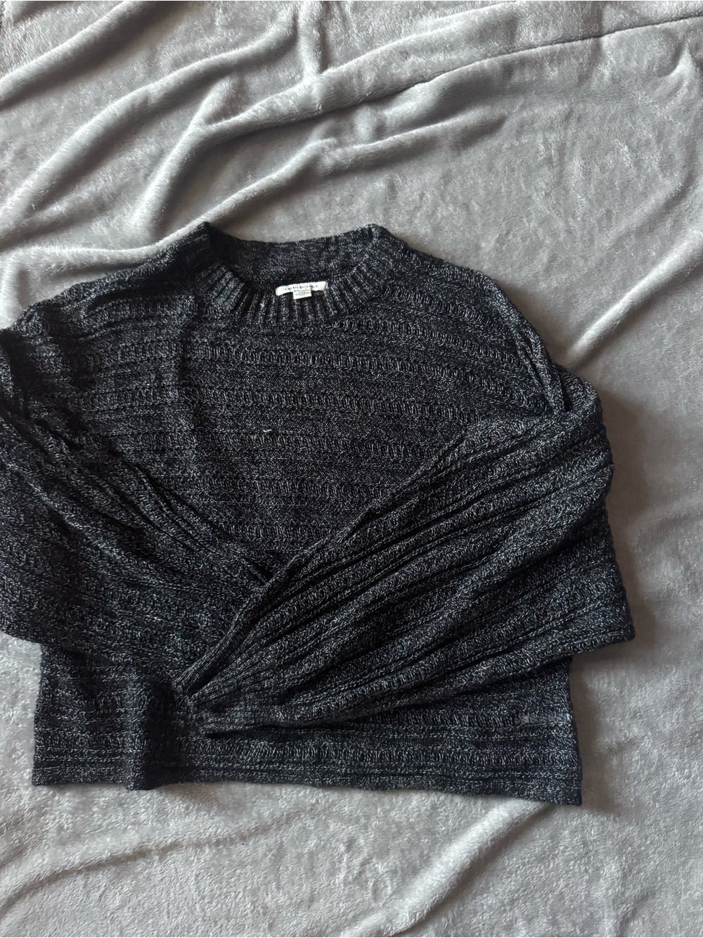 American Eagle Charcoal Rib-Knit Crewneck Sweater - Women